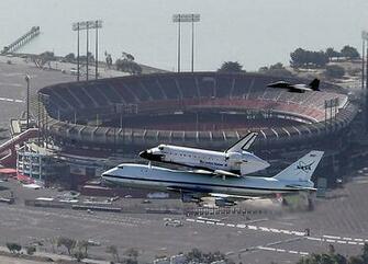 Endeavour Over Dodger Stadium Near Downtown Los Angeles