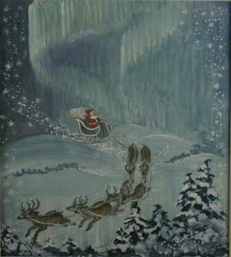 Tasha Tudor Santa Und Seine Rentiere An Heiligabend Aquarell