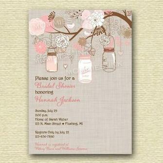 Shabby Style Pink Mason Jar And Flowers Bridal Shower Invitation