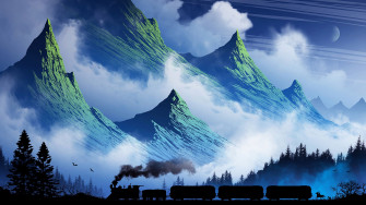 Mountain And Train Art 4k Wallpaper