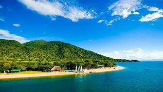 Green Water Blue Clouds Landscapes Nature Sand White Hills