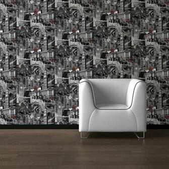 Muriva London City Designer Feature Wallpaper Black White Red