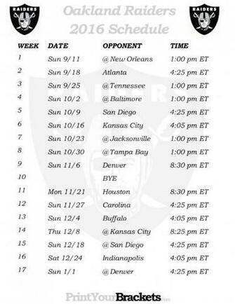 Oakland Raiders Schedule Printable