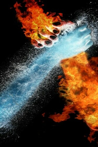 Abstract Water Vs Fire Arm Wrestling iPad iPhone HD Wallpaper