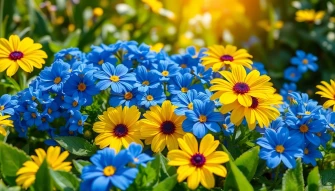 Blue And Yellow Flowers Wallpaper