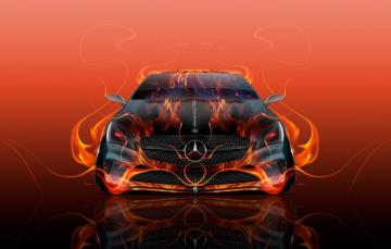 Wallpaper Mercedes Benz Red Auto Design Black Yellow Fire