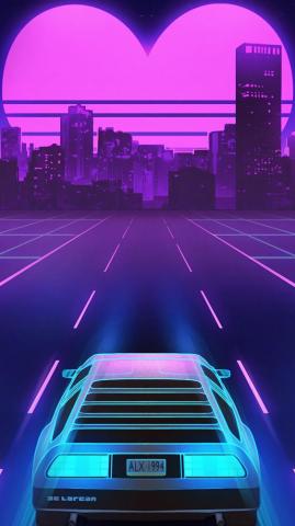 Delorean Vaporwave Heart Sunset Neon Digital Art City 4k Wallpaper