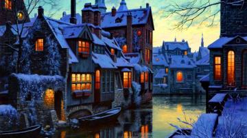 City Lights Dusk River Winter Desktop Pc And Mac Wallpaper