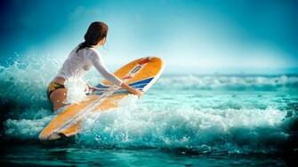 Surfing Waves Water Sea Girl Wallpaper