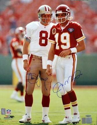 Joe Montana Of The Chiefs Alongside His 49ers Replacement Steve