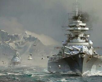 Battleship Bismarck And The Prinz Eugen In Background