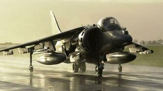 Military Fight Jet Harrier On Wet Runway 4k Wallpaper