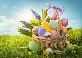 Happy Easter Eggs Bunnies Basket Pictures Image Background