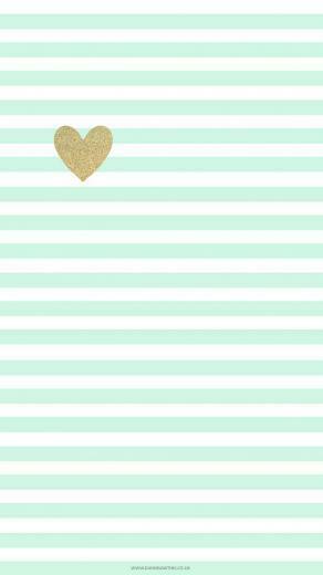 Stripe Mint Heart Wallpaper Phone iPhone