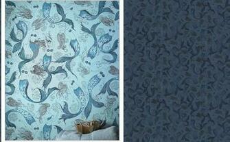 Paradise Island Wallpaper Mermaid Blue Aqua Rto