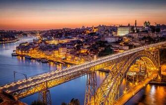 Wallpaper Bridge Lights River Home Panorama Portugal Porto