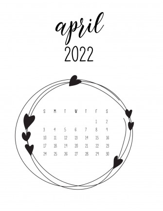 Black And White April Calendar Wallpaper