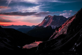 Long Mountain Ranges Landscape Orange Dark Sky 5k 4k HD Wallpaper Image