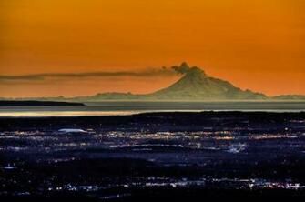 Of The Anchorage Skyline At Sunset With Mount Redoubt