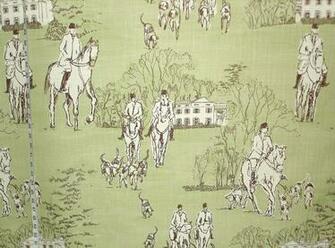 Horse Hunt Fabric Green Equestrian Toile From Brick House