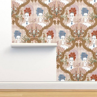 Rococo Wallpaper Damask Pattern With Girls Btl
