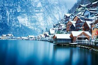Image Hallstatt Austria Winter Mountain Lake Coast
