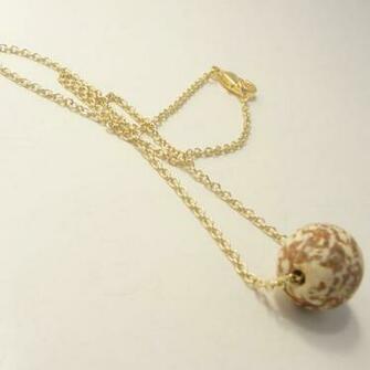 Wood Agate Bead Necklace With A Round Petrified On Chain