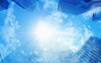 Sun On Skyscraper Buildings Desktop Wallpaper Background Collection