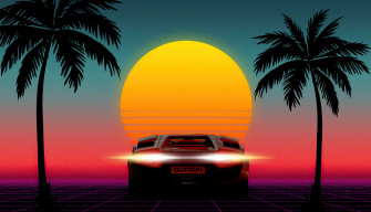 1980s Sunset Outrun 4k Wallpaper