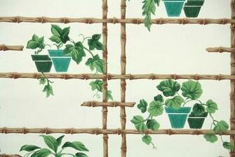 1950s Vintage Kitchen Wallpaper Bamboo Lattice And Ferns Ivy In