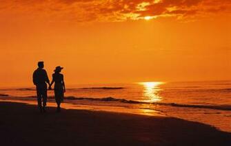 Wallpaper Sea Beach Sunset The Evening Two Silhouettes