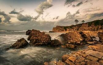Wallpaper Sea The Sky Clouds Stones Palm Trees Rocks Coast