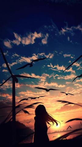 Sunset Anime Girl Silhouette 4k Wallpaper iPhone HD Phone 6650f