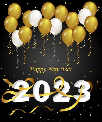Happy New Year Gold Balloons On Black Background