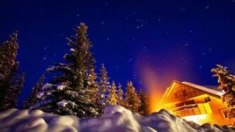 Warm House Under Night Winter Sky HD Wallpaper