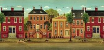 Folk Primitive Scenic Heartland Foot Wallpaper Wall Decor Mural