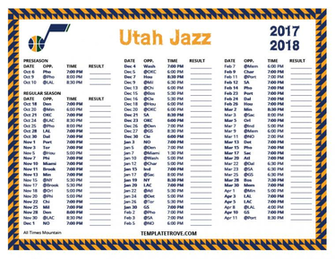 Printable Utah Jazz Schedule