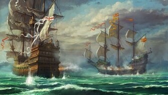 Wallpaper Galleons Battle HD Desktop