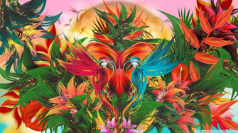 Abstract Tropical Jungle Paradise Illustration HD Wallpaper