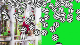 Surreal Wedding Framewith Striped Spheres Wallpaper