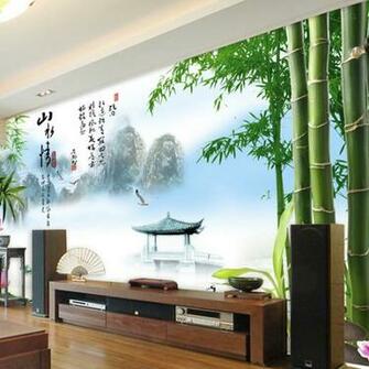 Non Woven Paper Or Cloth Mural Bamboo Wallpaper Landsides
