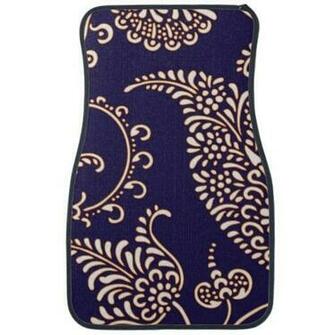Posh Car Mats Navy Cobalt Blue Paisley Print Chic Girly Floral