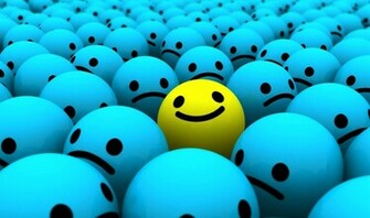 Sad Blue Faces With One Smiley Face Desktop Wallpaper
