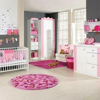 Girl Nursery Room With Cute White Pink Crib Storage Furniture Rugs