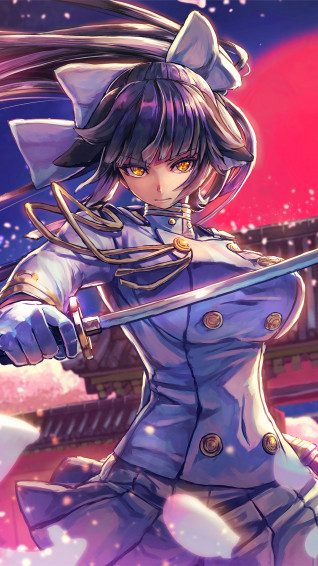 Azur Lane Takao Atago Anime Girls Katana Cherry Blossom 4k