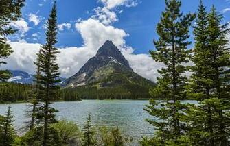 Usa Glacier National Park Montana Mountains Forest Lake Trees