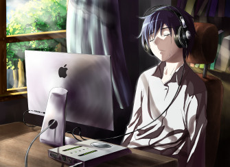Anime Guy Computer Tears Sadness Playmat Gaming Mat