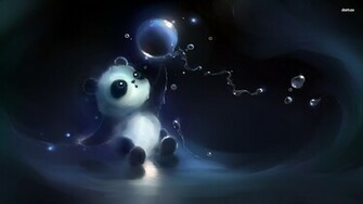 Cute Panda Playing With Bubbles Artistic Wallpaper