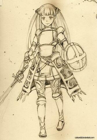 Female Knight Armor Drawing Pencil Sketch By