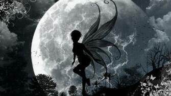Moon Fairies Wallpaper Monochrome Greyscale